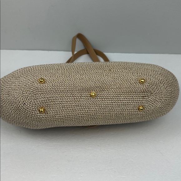 Eric Javits Squishee® Woven Tote Bag - Natural Beige with Metallic Gold - Picture 9 of 15